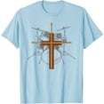 thumbnail image 1 of Christian Drummer Drum Sticks Cross Religious Band Softstyle Unisex T-Shirt,Light Blue Color,Size 5/6, 1 of 5