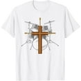 thumbnail image 1 of Christian Drummer Drum Sticks Cross Religious Band Softstyle Unisex T-Shirt,White Color,Size 3XL, 1 of 5