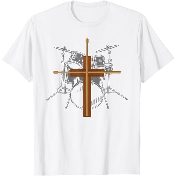 Christian Drummer Drum Sticks Cross Religious Band Softstyle Unisex T-Shirt,White Color,Size 3XL