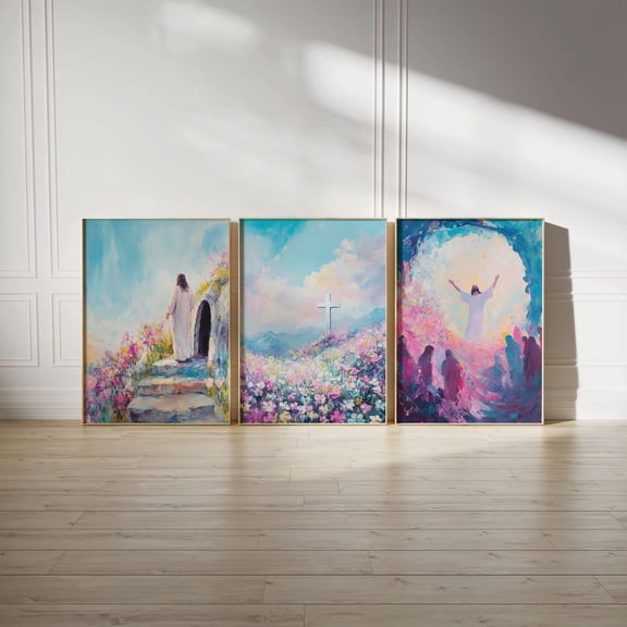 Christian Easter Art Prints Pastel Jesus He is Risen Set 3 Unframed Paper Print 20x30