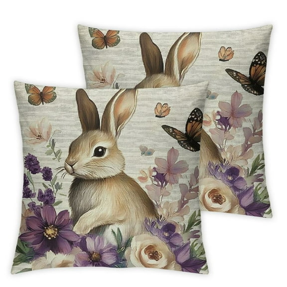Christian Easter Cross Purple Decorative Throw Pillow Covers , Religious Some Bunny Loves You Bless This Home Porch Outdoor Decor, Spring Rabbit Rose Flower Couch Cushion Case