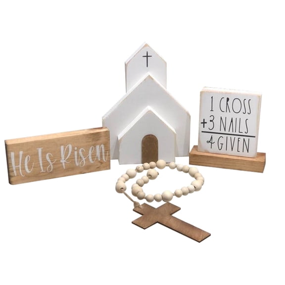 Christian Easter Decoration 2026 New He Is Risen Decor Empty Tomb Scene and Cross Decoration Easter Decorations Jesus Nativity Scene for Religious Home Office Tabletop Shelf (Wooden)
