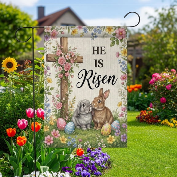 Christian Easter Garden Flag, He Is Risen Yard Flag, Religious Spring Outdoor Decor, Resurrection Sunday Sign