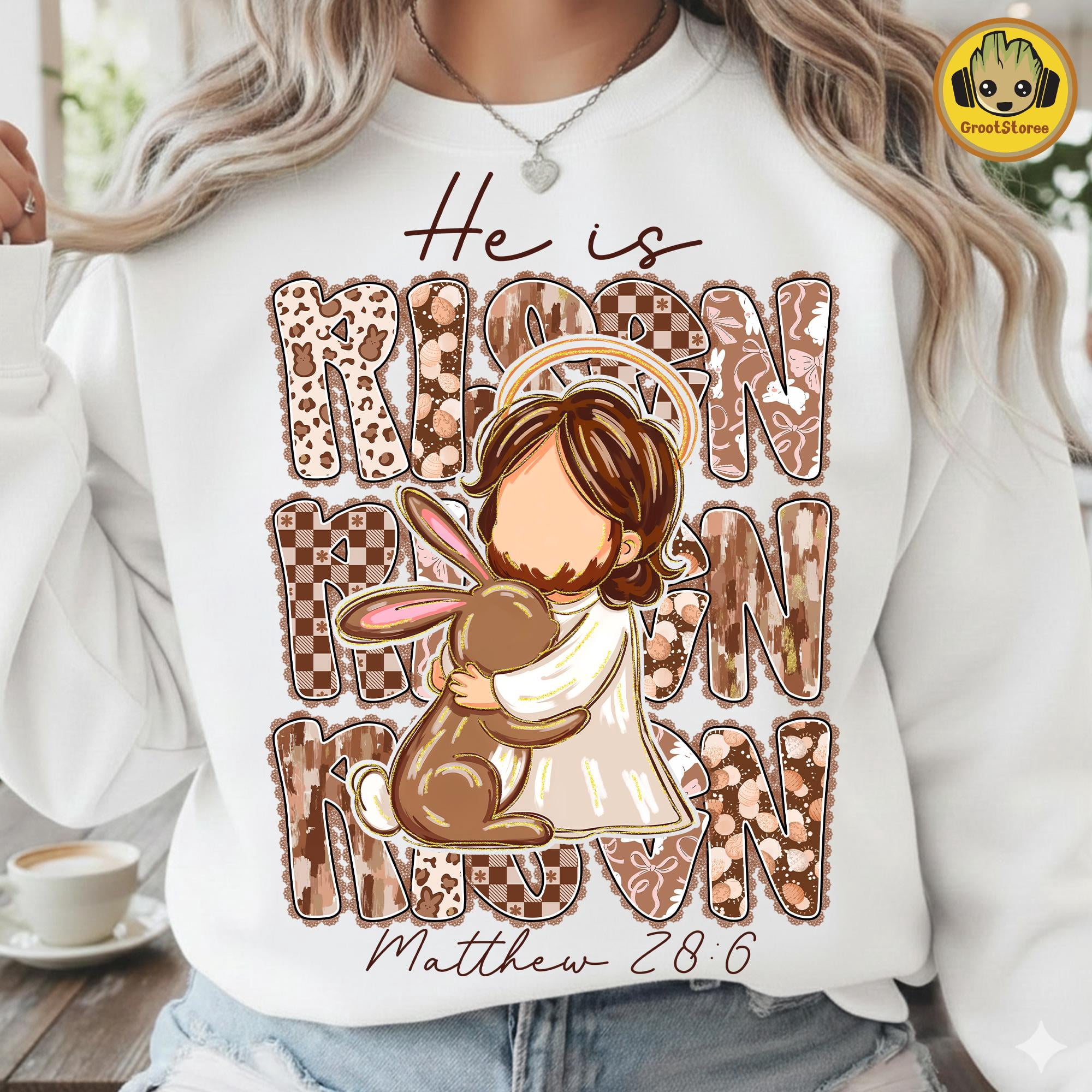 Christian Easter Jesus Sweatshirt, He Is Risen Bible Verse Tee ...