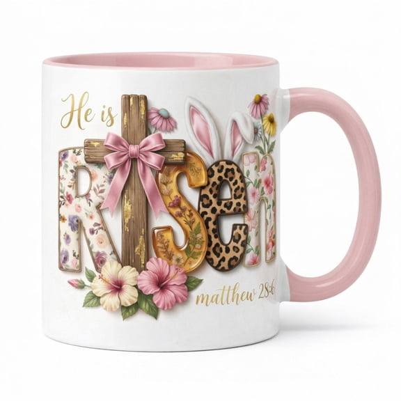 Christian Easter Mug He Is Risen Matthew 286 Coffee Mug Bible Verse Mug Faith Based Gift R