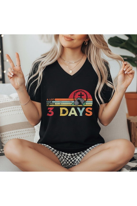 Christian Easter Shirt 3 Days He Is Risen Faith Tee Religious Shirt Jesus Cross Graphic Te