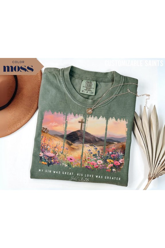 Christian Easter TShirt Floral Bible Verse John 3 16 Tee Gift