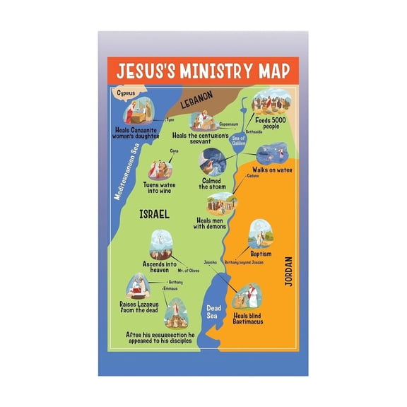 Christian Educational Poster for Children Jesus Ministry Map and Bible Timeline Sunday School Teaching Material for Classroom Church and Home Decor