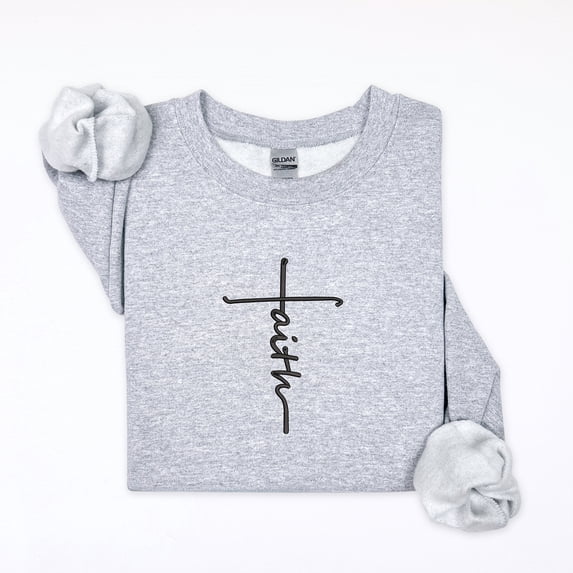 Christian Embroidery Faith Cross Inspirational Sweatshirt for Men and Women