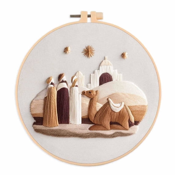 Christian Embroidery Kit for Adults, Nativity Scene Pre-Stamped Needlepoint Kit, Beginner DIY Cross Stitch Set with Hoop Thread Needle Instruction, Christmas Ornaments