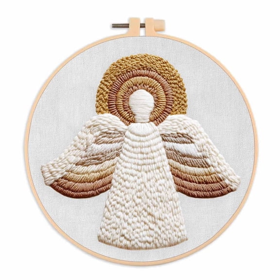 Christian Embroidery Kit Adults Set, Nativity Scene Embroidery Hoop Art, 4-Piece Religious Christmas Collection, Angel Manger Scene White Embroidery Cloth, Needlepoint Kit