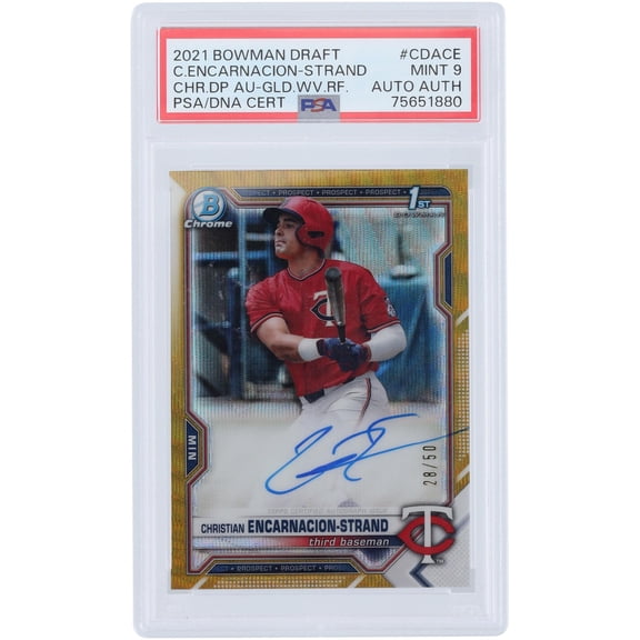 Christian Encarnacion-Strand Minnesota Twins Autographed 2021 Bowman Draft 1st Bowman Gold Wave #CDA-CE #28/50 PSA Authenticated 9 Card - Fanatics Authentic Certified