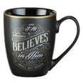thumbnail image 1 of Christian Encouragement Gifts for Men/Women Matte Black Coffee Mug w/Metallic Font Scripture Verses “Whoever Believes In Him” John 3:16 12oz Stoneware, 1 of 3