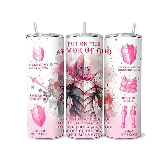Christian Faith 20oz Stainless Steel Tumbler Put on the full Armor of God with lid and reusable straw
