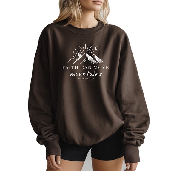 Christian Faith Can Move Mountain Sweatshirt Women Cute Bible Gift Casual Long Sleeve Jesus Graphic Shirts Top