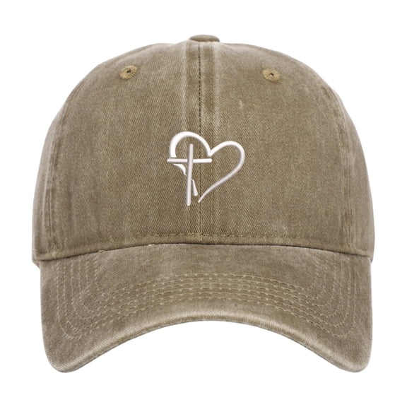 Christian Faith Cross Heart Print Baseball Cap Women Men Washed Sunshade Outdoor Religious Theme Dad Hat for Unisex
