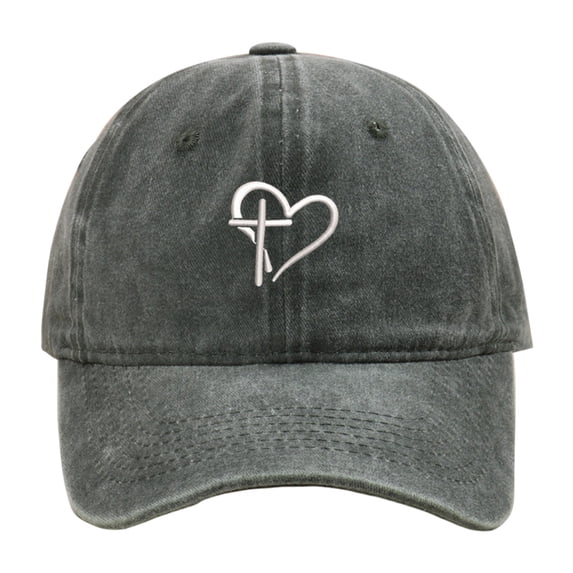 Christian Faith Cross Heart Print Baseball Cap Women Men Washed Sunshade Outdoor Religious Theme Dad Hat for Unisex