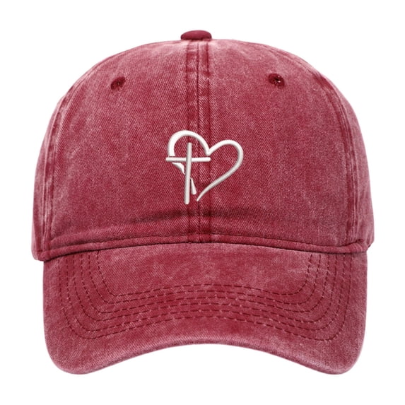 Christian Faith Cross Heart Print Baseball Cap Women Men Washed Sunshade Outdoor Religious Theme Dad Hat for Unisex