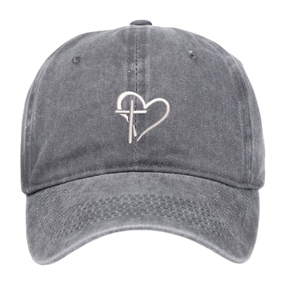 Christian Faith Cross Heart Print Baseball Cap Women Men Washed Sunshade Outdoor Religious Theme Dad Hat for Unisex