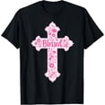 thumbnail image 1 of Christian Faith Cross Pink Toile Chinoiserie Floral T-Shirt TShirt, 1 of 4