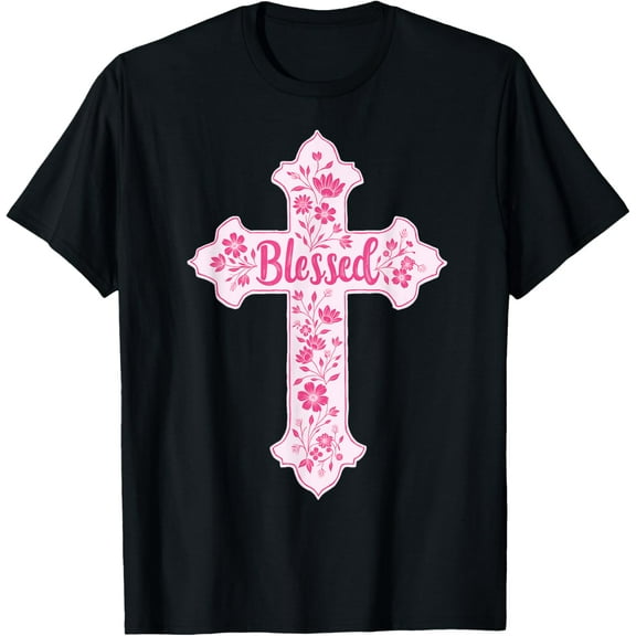 Christian Faith Cross Pink Toile Chinoiserie Floral T-Shirt TShirt