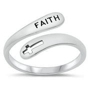 SAC SILVER Christian Faith Cross Spoon Ring .925 Sterling Silver Band Jewelry Female Male Unisex Size 10