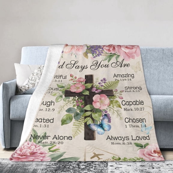 Christian Faith Floral Cross Blanket Gift Throw Blanket Bible Verse Inspirational Gift for Women Home Decor 50x40