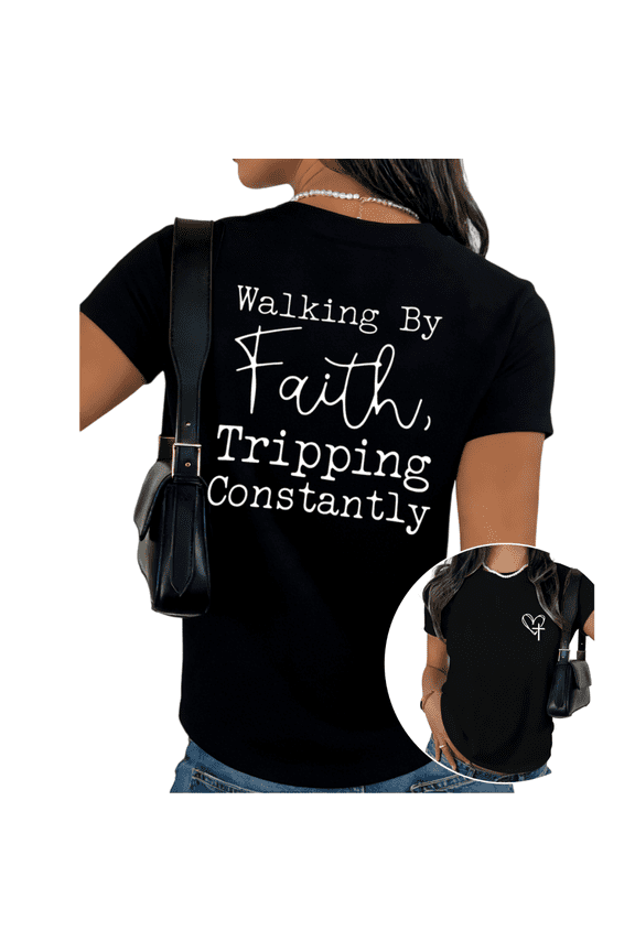 Christian Faith Funny Relatable Quote Art Short Sleeve T-Shirt Everyday Black Tops