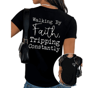 Christian Faith Funny Relatable Quote Art Short Sleeve T-Shirt Everyday Black Tops