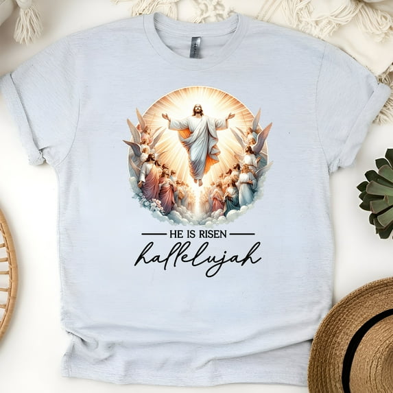 Christian Faith He Is Risen Hallelujah Ascension T-Shirt for Men and Women, Ash, Size S