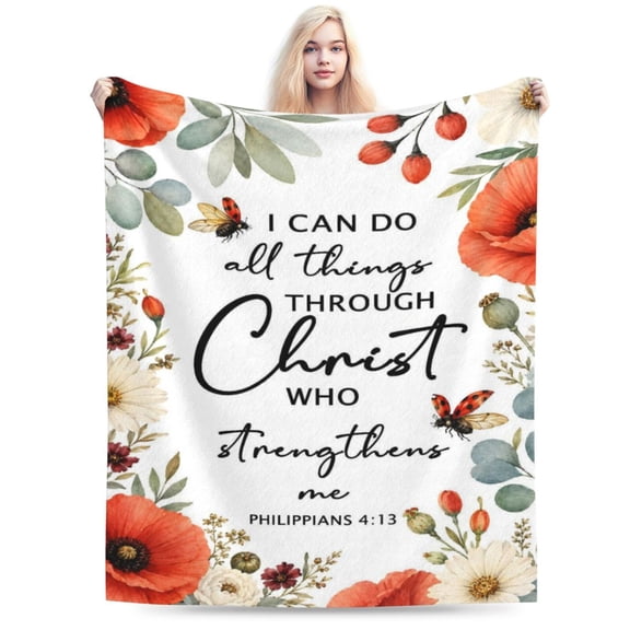 Christian Faith Inspirational Blanket Gift Throw Blanket Cozy Soft Home Decor Floral Gift for Women 50x40