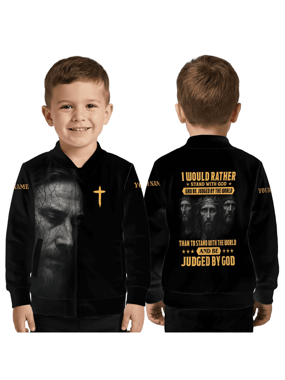 Christian Faith Jacket – “I Would Rather Stand With God” Baseball Jacket, Personalized Name Religious Coat