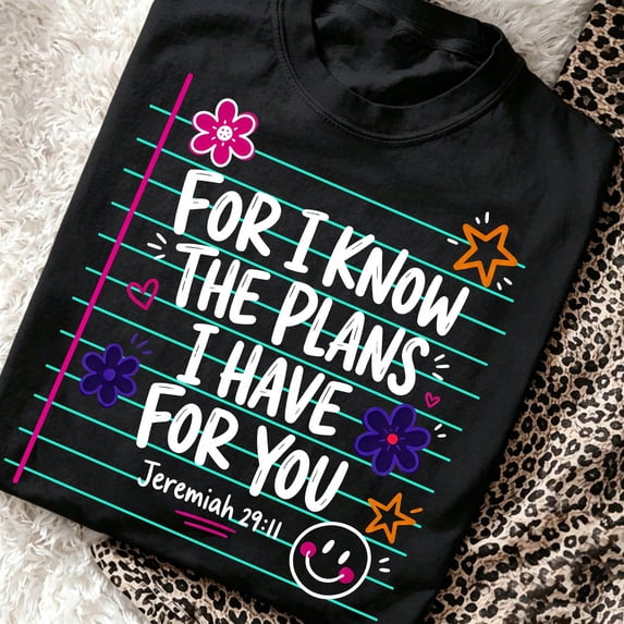 Christian Faith Jeremiah 29:11 Graphic T-Shirt for Women, Floral Smiley Notebook Print Soft Cotton Tee, Inspirational Religious Blessed Teacher Back To School Casual Top