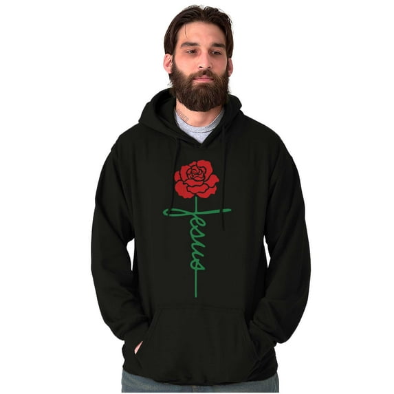 Christian Faith Jesus Rose Cross Hoodie Sweatshirt Women Men Brisco Brands S