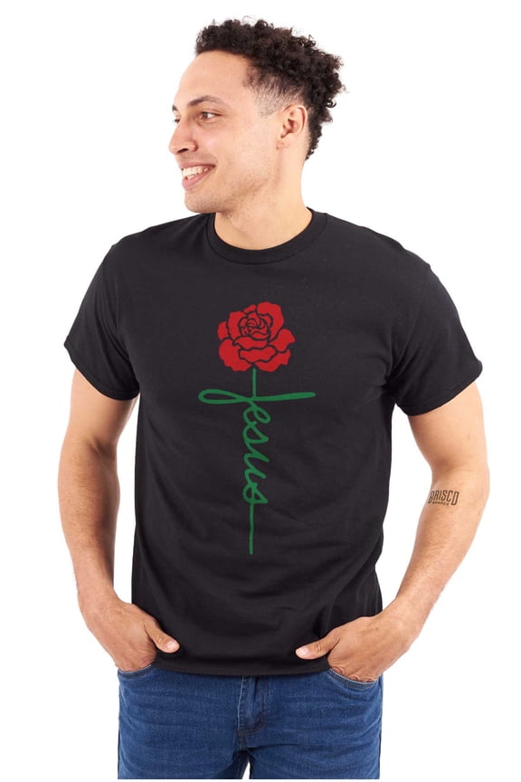 Christian Faith Jesus Rose Cross Men's Graphic T Shirt Tees Brisco Brands L