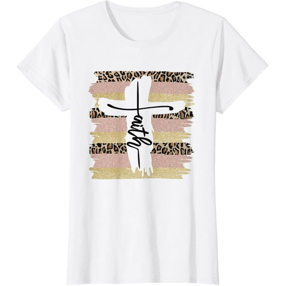 Christian Faith Leopard Cross Ombre Religious Cheetah T-Shirt mens t shirt，white，women，funny，misfits，men，journey