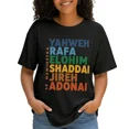 thumbnail image 1 of Christian Faith Names Of God Yahweh Colorful Letter Print Crew Neck Casual Short Sleeve Graphic Tee, 1 of 7