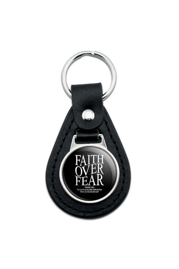 Christian Faith Over Fear Black Leather Keychain