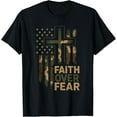 thumbnail image 1 of Christian Faith Over Fear Camo US Flag Patriot Men Women T-Shirt Tee, 1 of 4