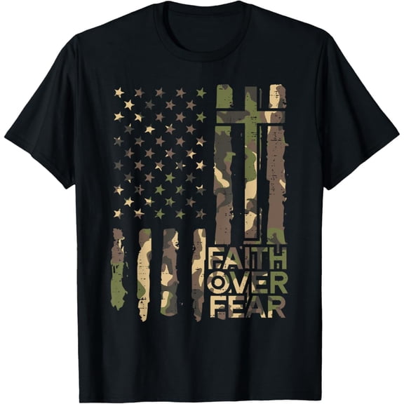 Christian Faith Over Fear Camo US Flag Patriot Men Women T-Shirt Tshirt All Size S-5XL