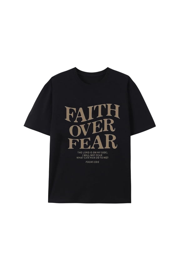 Christian Faith Over Fear T-Shirt for Men Jesus Religious Shirts Graphic God Tees Christian Shirt Black