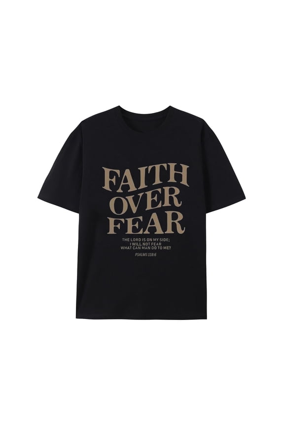 Christian Faith Over Fear T-Shirt for Men Jesus Religious Shirts Graphic God Tees Christian Shirt Black