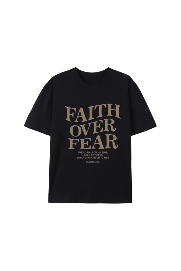 Christian Faith Over Fear T-Shirt for Men, Religious Graphic Tee, Jesus Inspired Casual Shirt, Black, S-3XL