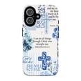 thumbnail image 1 of Christian Faith Phone Case, Blue Bible Verse Philippians 4:13 Floral Cross Collage Cover for iPhone 17 16 15 14 13 12 11 Plus Pro Max Mini, 1 of 5