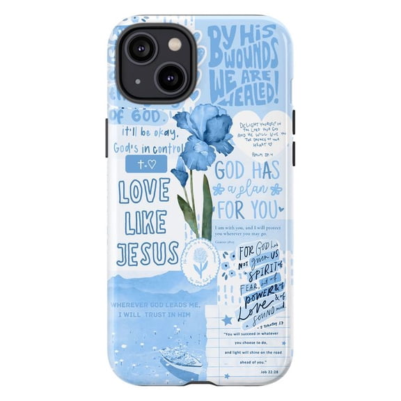 Christian Faith Phone Case for iPhone 17 16 15 14 13 12 11 Pro Plus Mini, Blue Love Like Jesus Cover, Religious Bible Verse Iris