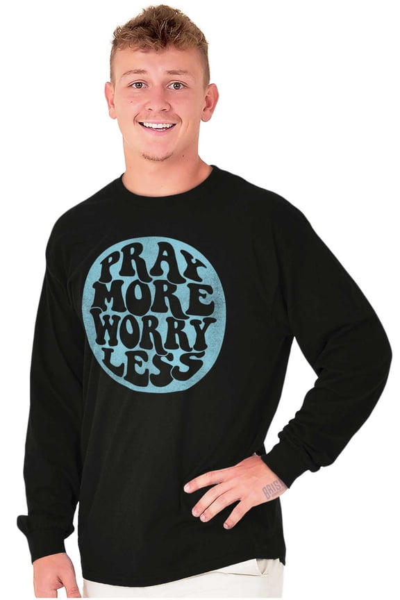 Christian Faith Pray More Worry Less Plus Size Long Sleeve Graphic Tee Shirt Brisco Brands 2X