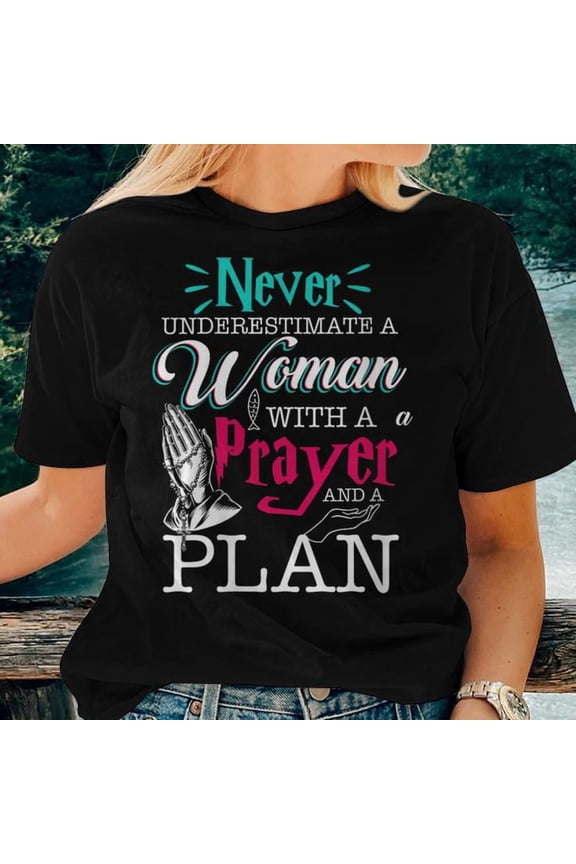 Christian Faith Prayer Plan Graphic Cotton T-Shirt Women Adult Soft Breathable Tee Casual Wear Comfortable Everyday Outfit, Size M, Color Black