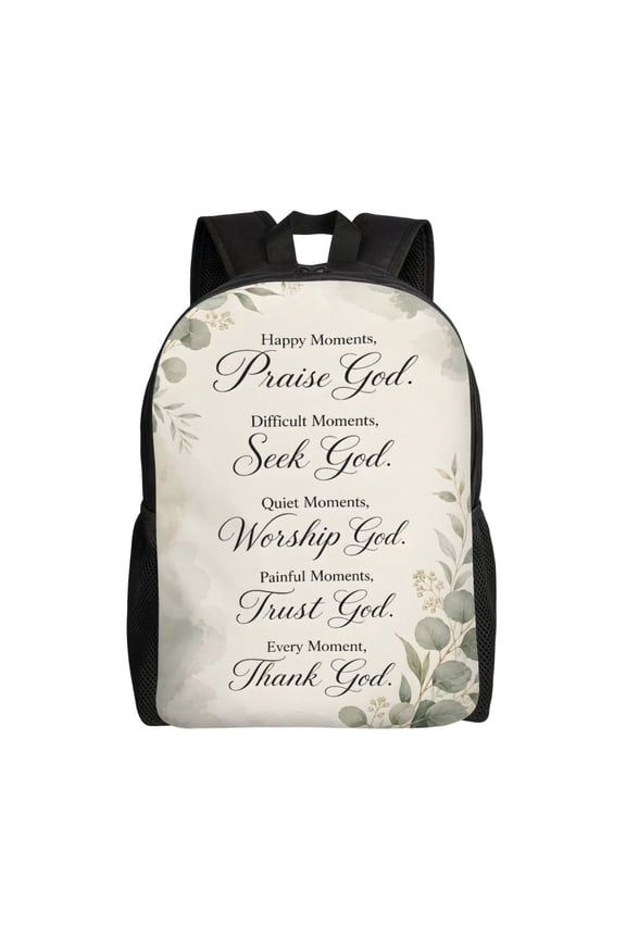 Christian Faith Scripture Backpack Full Front Print Travel Laptop Bag for Men and Women