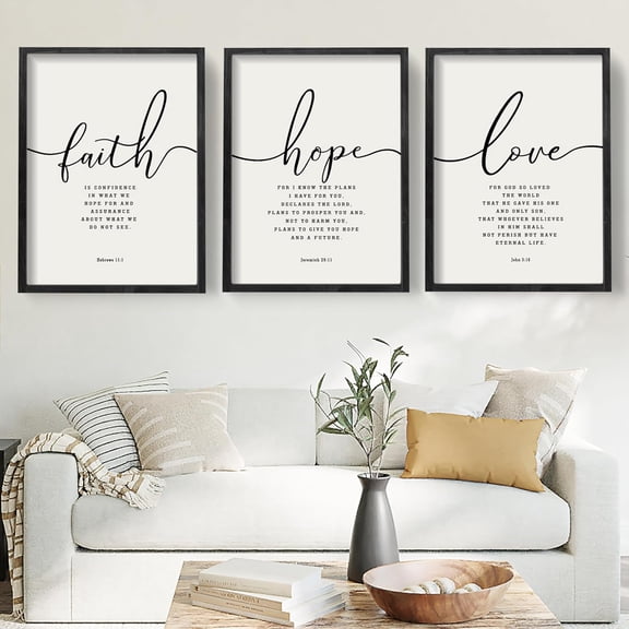 Christian Faith Scripture Wall Art Prints, Farmhouse Bible Verse Decor, Set Of 3