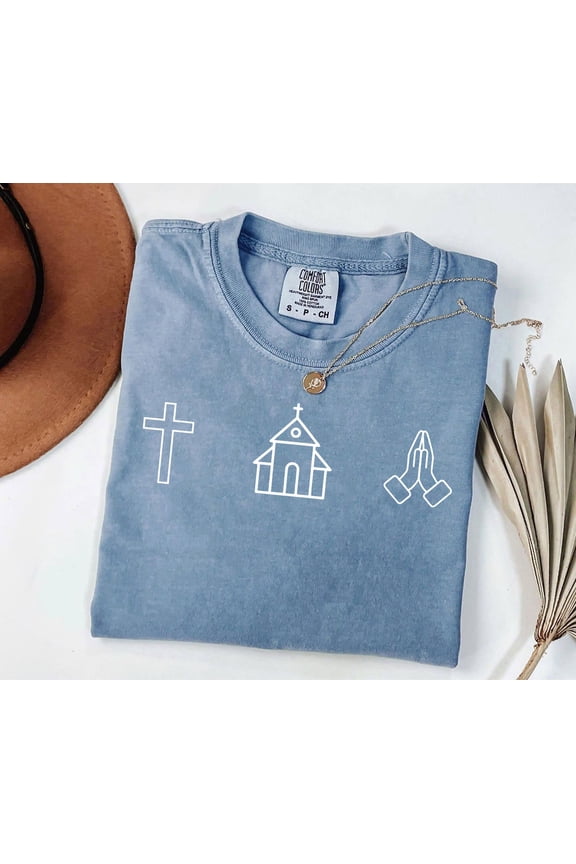 Christian Faith Shirt – Comfort Colors Jesus Tee with Cross, Pray, Bible Verse – Religious Gift for Church & Believers